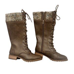 Route 66 Brown Lace-up, Side Zipper, Faux Leather Fur Boots Size 7